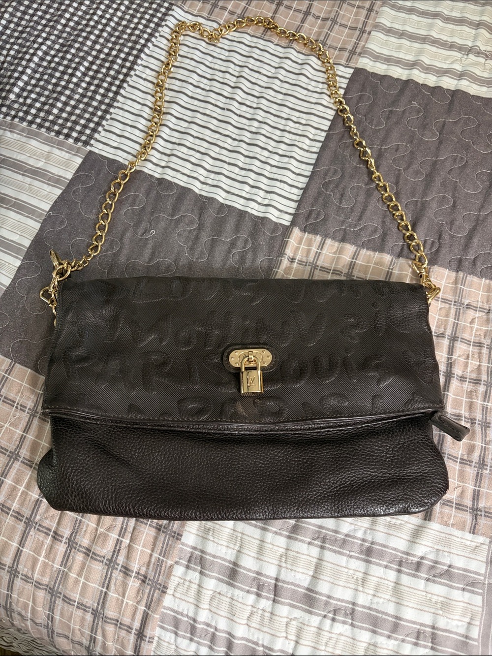 Elegant Dark Brown Leather Gold Chain-Handle Shoulder Bag